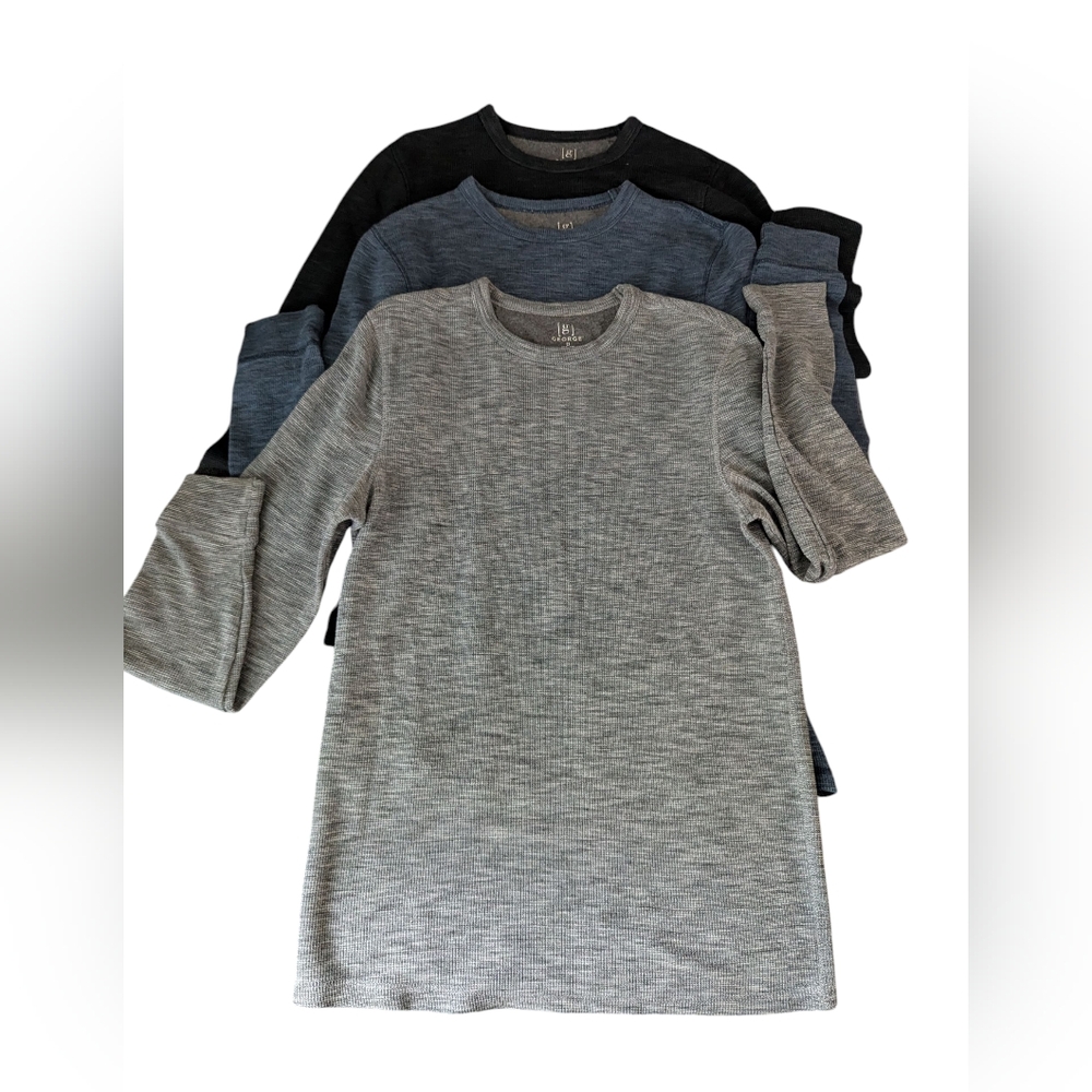 Set Of 3 George Men's Gray and Blue Long Sleeve  Shirts